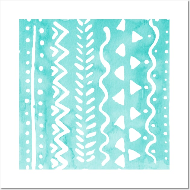 Loose boho chic pattern - aqua Wall Art by wackapacka